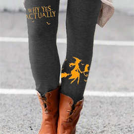 wish 亚马逊 速卖通 跨境欧美外贸女装 松紧长裤印花显瘦圣诞裤