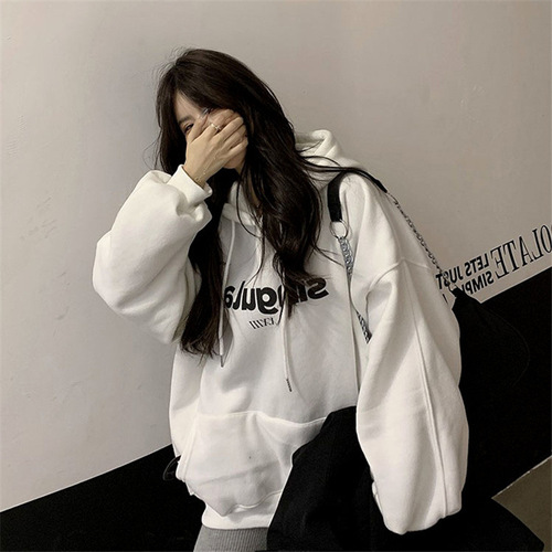 Women's Ins Print Letter Hooded Padded Sweatshirt College Style Oversized Outerwear - Autumn/Winter New Arrival