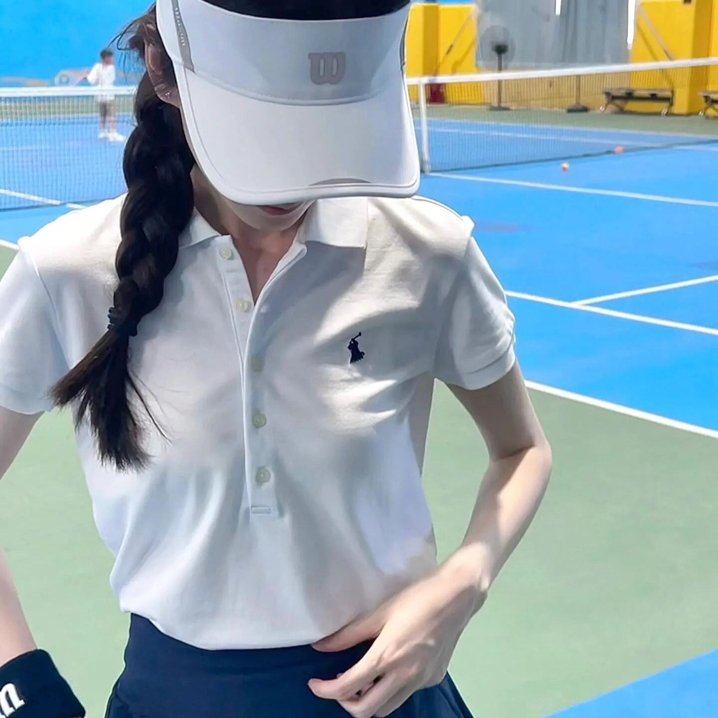 Scan-to-read RL five-button polo shirt for women with pony embroidery, turn-down collar, casual sports top, short sleeve