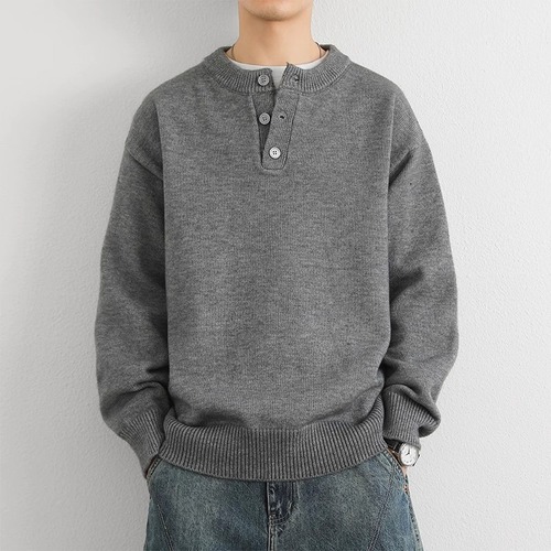 Winter pure color thick knitting sweater trendy brand knitwear trendy men's long-sleeve round neck sweater