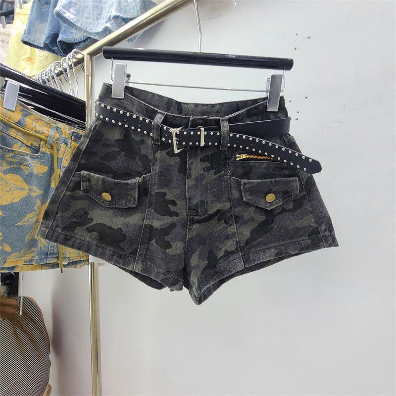 Camouflage Denim Shorts for Women 2025 Summer New American Hot Girl High Waist Slimming Loose Versatile Design Pants