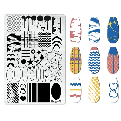 Line Frosted Stamping Plate – Dırnaq bəzəkləri - happy-078-with-back-plate