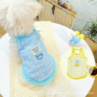 宠物衣服春夏新款吊带复古蝴蝶结镂空透气吊带狗狗猫咪衣服批发