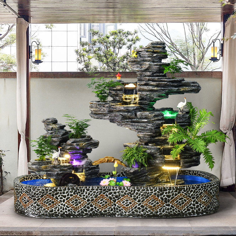 大型假山流水喷泉摆件花园庭院别墅酒店室外高山瀑布鱼池景观造景