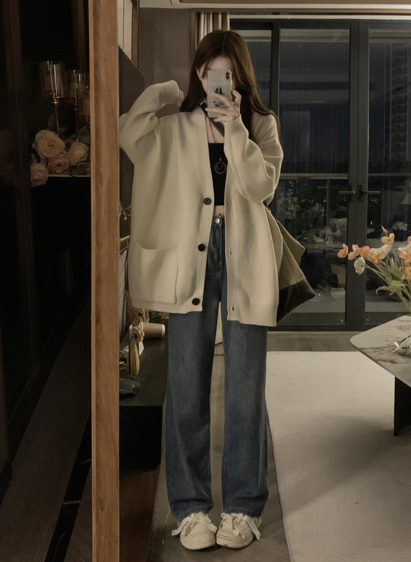 慵懒风毛衣女秋冬2025新款上衣宽松显瘦百搭领针织开衫外套|undefined