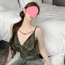 新中式国风扎染荡领吊带背心女外穿夏甜辣妹抹胸上衣泰式美