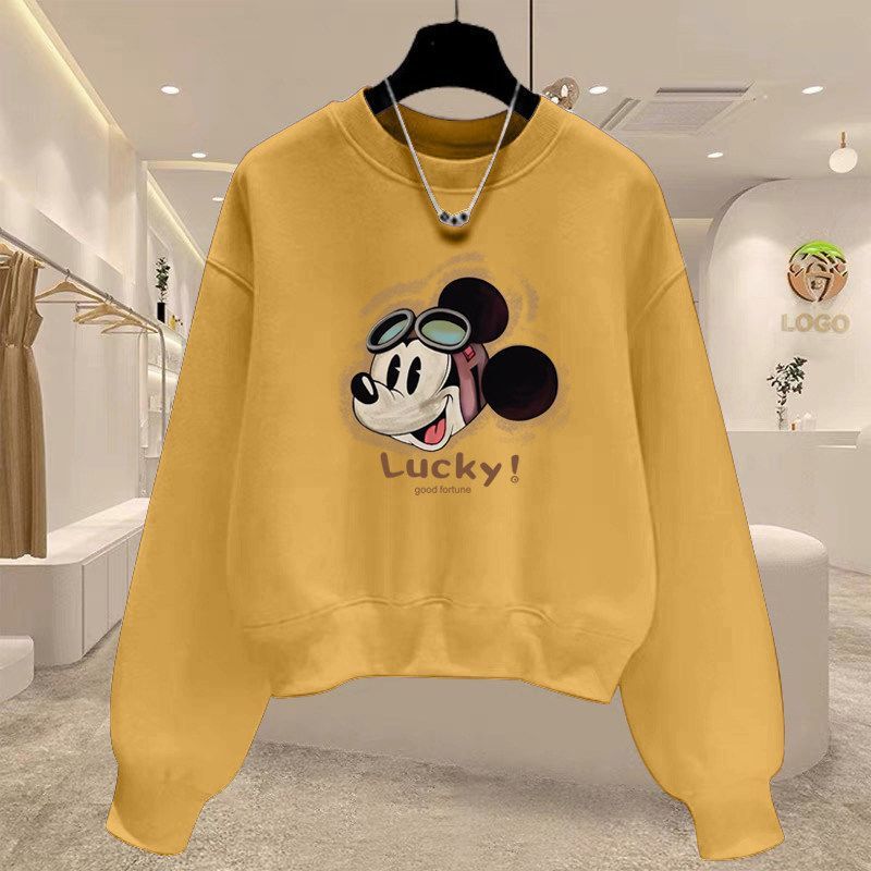 2026 Autumn/Winter Round Neck Pullover Short Sweatshirt for Women, Fleece Lined and Thickened, Long Sleeve Top, High Waist, Slimming for Petite Figures 2026 Autumn/Winter Round Neck Pullover Short Sweatshirt for Women, Fleece Lined and Thickened, Long Sleeve Top, High Waist, Slimming for Petite Figures