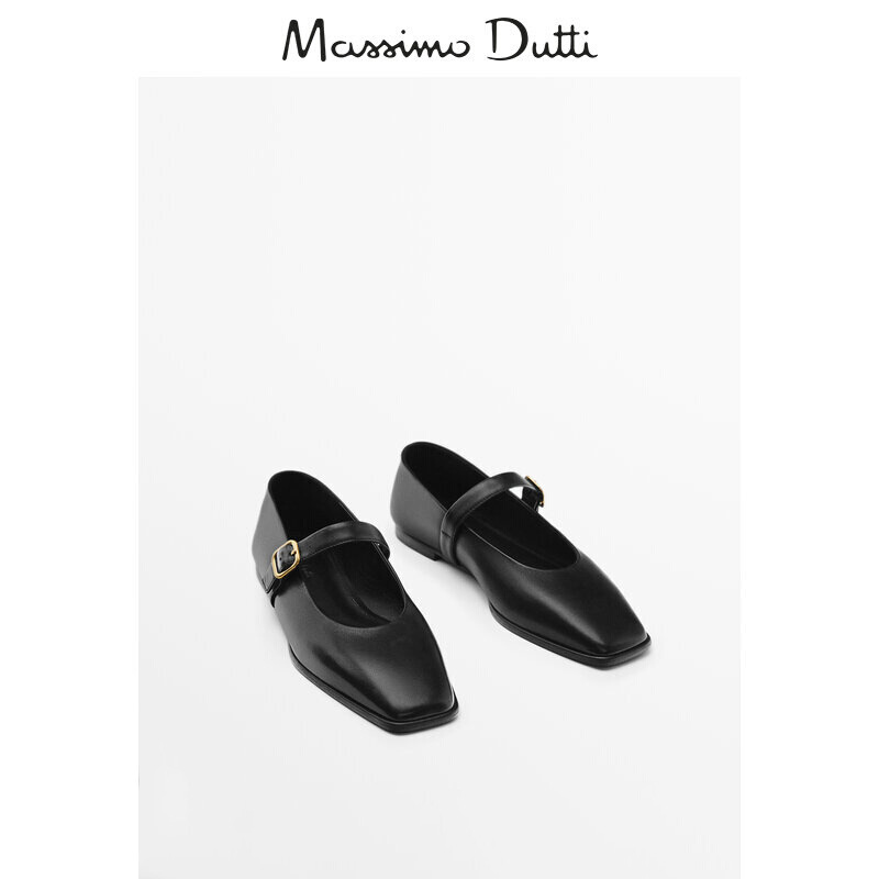 Massimo Dutti Women's Shoes 2026 Spring New Style Genuine Leather Square-Toe Shallow-Mouth Single Shoes Women's Ballet Flats Flats