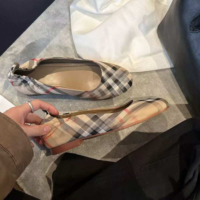 In-Stock 2026 Vintage Plaid Shallow Slip-On Shoes for Women, Comfortable Hidden Heel Mary Jane Ballet Flats