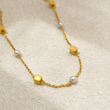 韩国小众设计方块珍珠项链时尚流行新款颈链夏季高级感锁骨链1410
