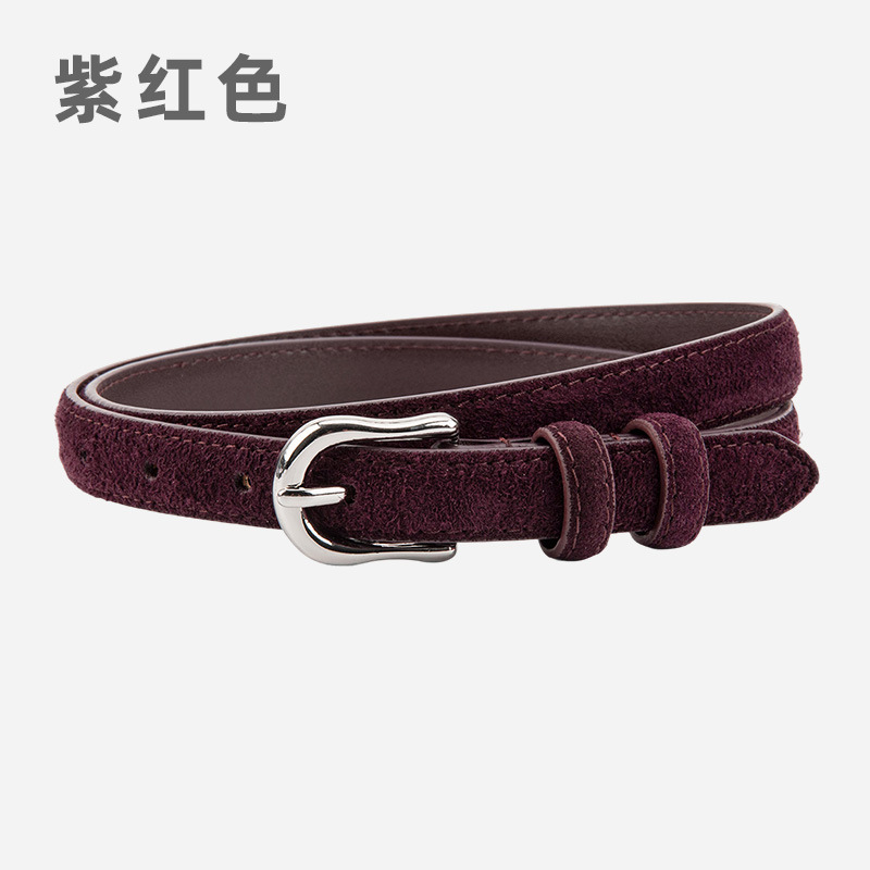 简约设计感绒面磨砂真皮腰带女士配连衣裙牛仔裤带装饰银扣皮带女|undefined