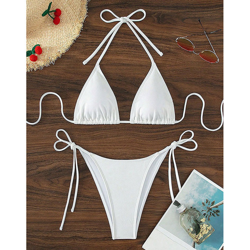 2024 new style European and American AliExpress bikini swimsuit solid color tied sexy bikini split swimsuit women's wholesale