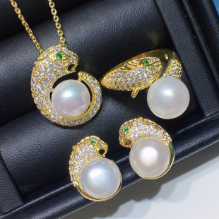 Freshwater Pearl Inlay Set Women's Summer Korean Style Jewelry Lucky Leopard Head Three-piece Set Fashionable Simple All-match 162
