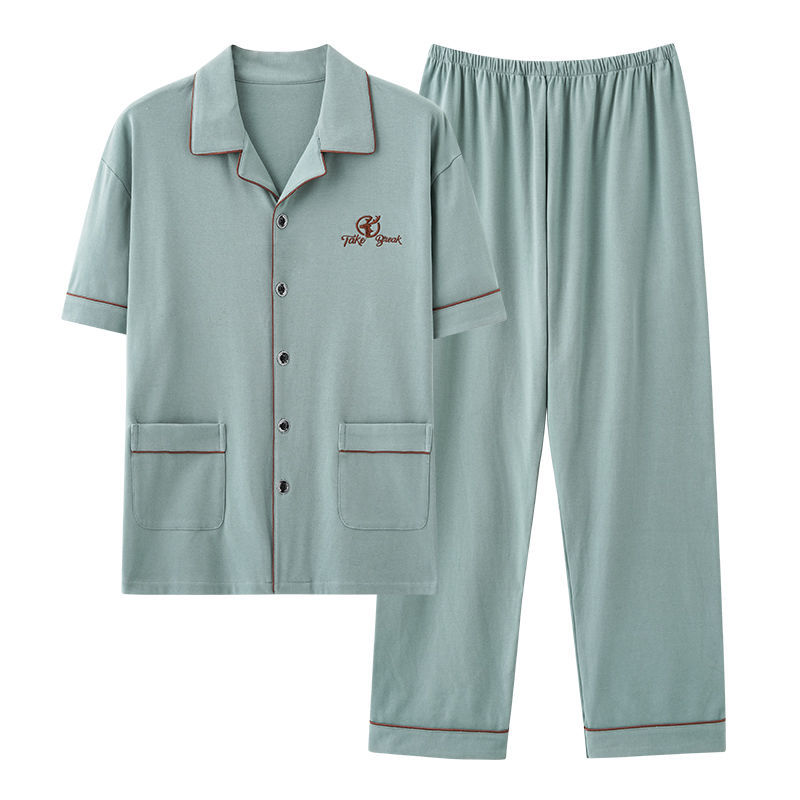 Pijama de algodón para hombre primavera y otoño pantalones de manga corta chaqueta de solapa traje simple