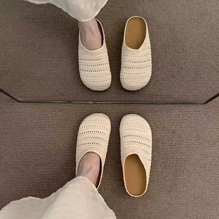Geweven Birkenstock halve slippers voor dames, nieuwe stijl 2026, gesloten instapschoenen, platte slippers voor dames_voghion.com