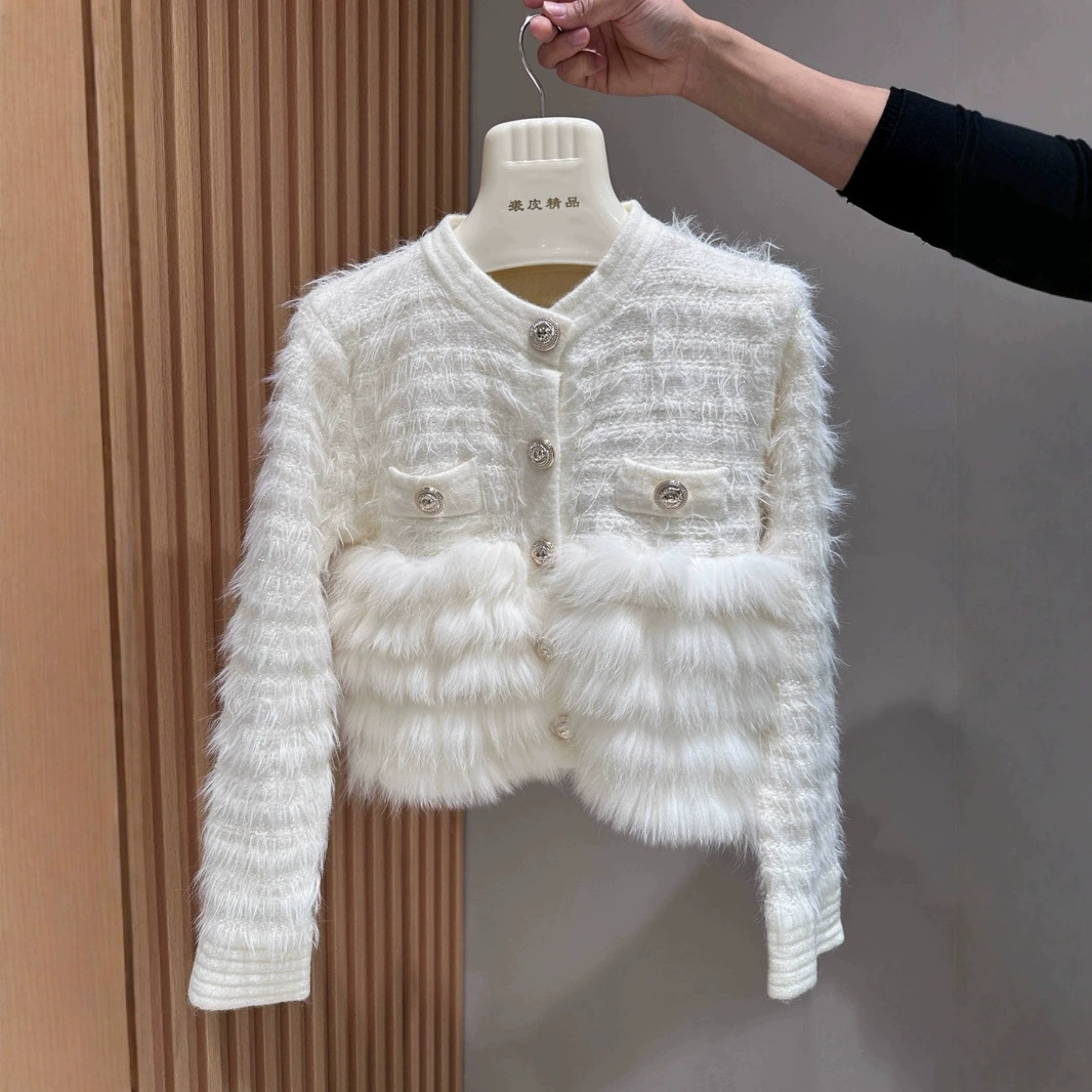 Cardigan with a round collar, short sweater, jacket