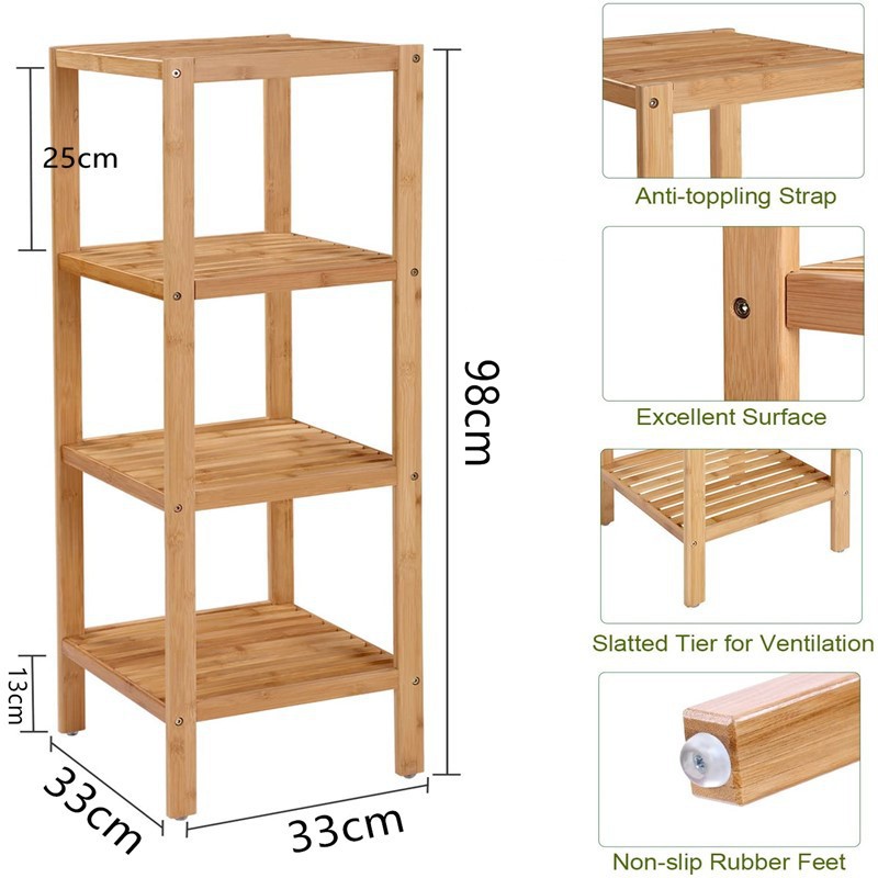 대나무 수납 선반, 주방 수납 선반, 발코니 꽃 선반, 욕실, 욕실, 거실, 탈착식 다층 칸막이 선반