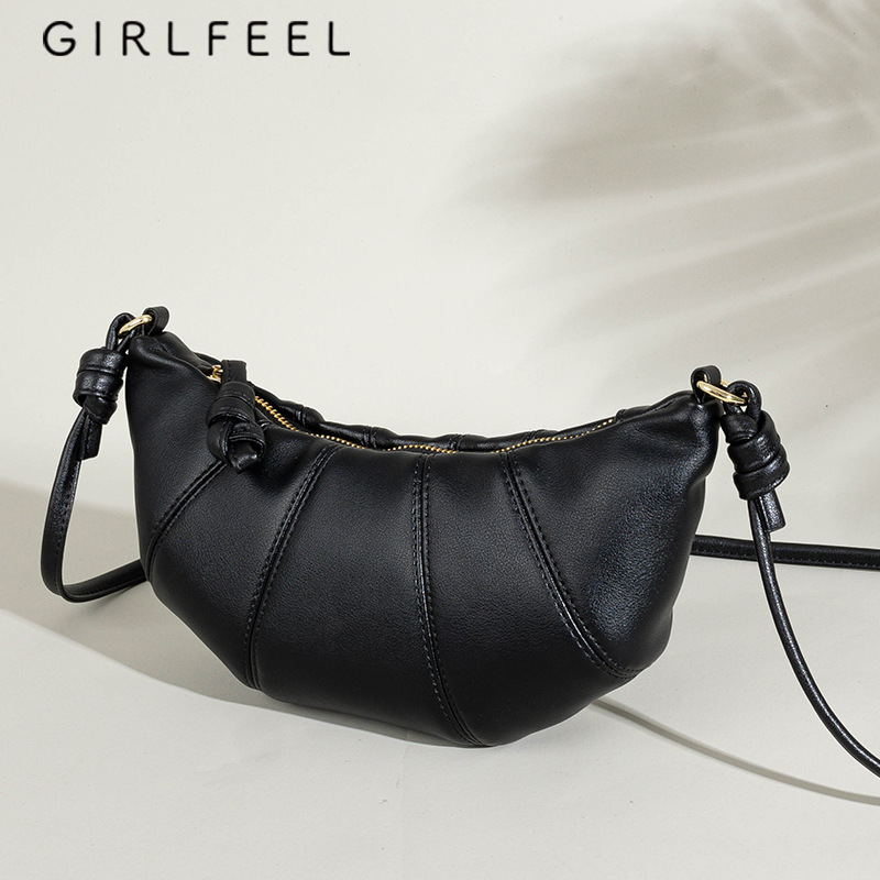 Gefini New Retro Versatile Dumpling Bag Horn Bag Fashion Niche Cowhide Shoulder Crossbody Bag Women's Leather Handbag - Thumbnail 6