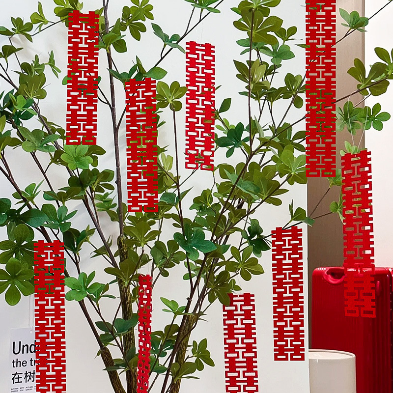 Wedding Celebration Long Strip with Happy Words, Wedding Room Decoration Supplies, Green Plant Curtains, Mini Hand-Thrown Small Potted Plants