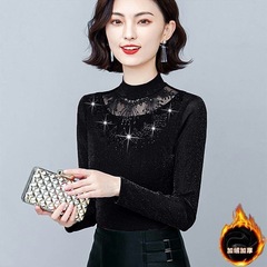 秋冬の半高襟のホットドリルのレースの底のシャツの女性のベルベットの厚い保温の下着のお母さんの中年はお腹の上着を遮ります。