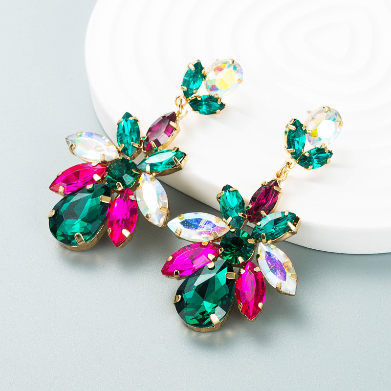 Party Occasion Fashion Water Droplets Alloy Inlay Glass Earrings
