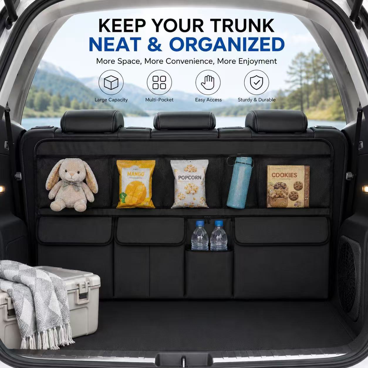Car trunk hanging storage bag, SUV car seat back storage pocket, in-car hanging multi-functional storage bag