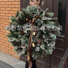 亚马逊圣诞节日花环丝带蝴蝶结家居装饰仿真藤蔓松果Christmas