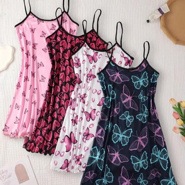 Women's Summer Pajamas Milk Silk Dress Butterfly Print Home Comfort Cross-Border Manufacturer Wholesale