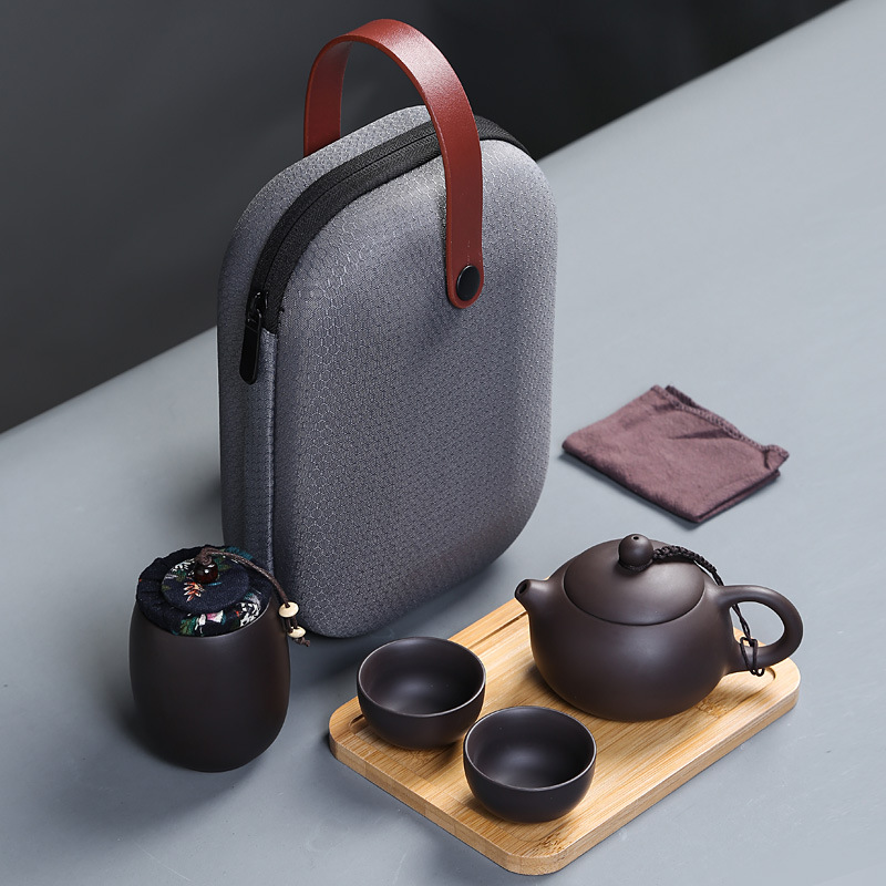 Travel Tea Set Portable Bag Quick Cup One Pot Two Cups Purple Clay Gongfu Travel Teapot Gift LOGO