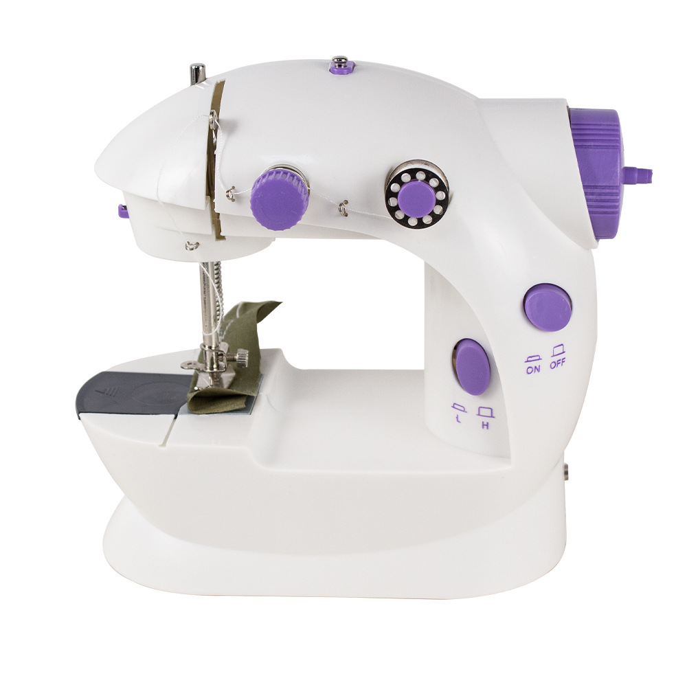 Hogar pequeño mini eléctrico 202 máquina de coser ropa de coche comiendo gruesa ropa de coser en miniatura máquina de coser de escritorio con pedal