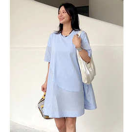（特价 售完结束）纯色棉质宽松版型圆领A字T恤连衣裙女休闲长裙