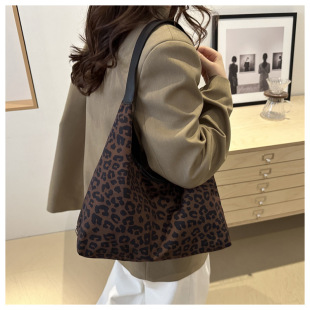 Leopard Print Canvas Bag for Women 2025 New Trendy Korean Niche Tote Bag Student Large Capacity Underarm Bag for School