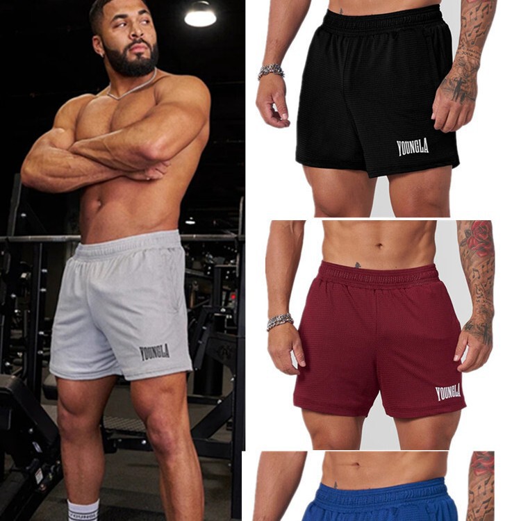 Youngla American Sports Shorts Men's Fitness Quick-Drying Deep-Pull Woven Straight Three-Quarter Pants Stretch Slim Pants