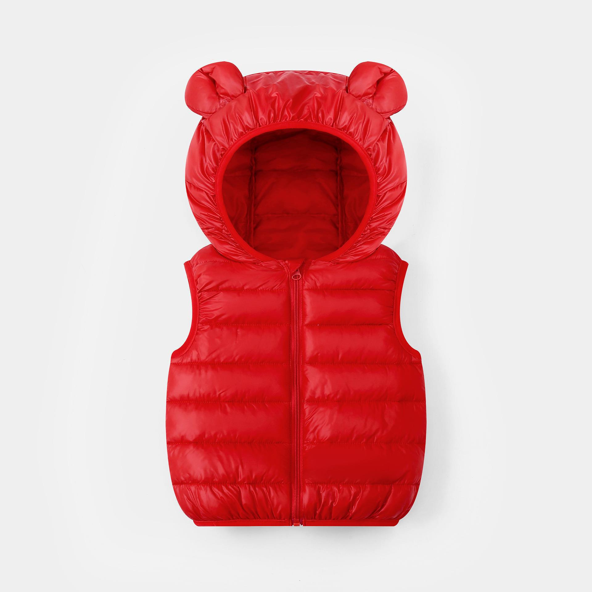 Chaleco de algodón con capuchón de color sólido chaleco de algodón de pluma para niños y niñas lindos y delgados hombros primavera y otoño caliente dentro y fuera
