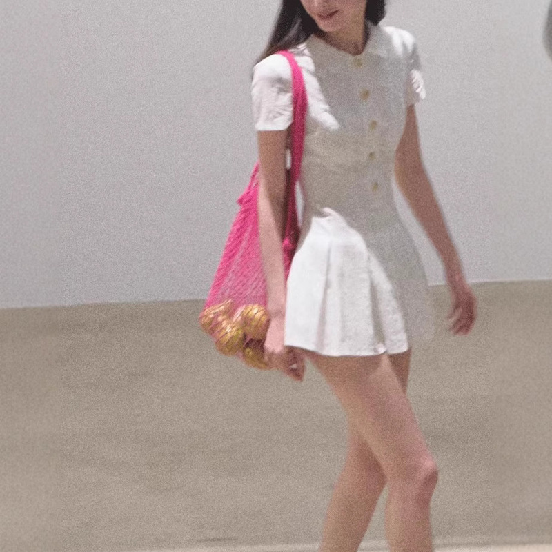 "The Wind Is Like a Girl" Cotton Preppy Style Vertical Texture Shirt Dress Pleated Skirt