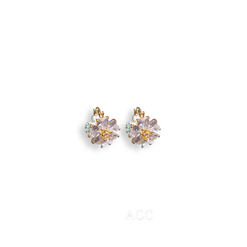 Elegant cat's eye stone double-sided floral ear clips with retro sweet and personalized zirconia, unique design earrings wholesale