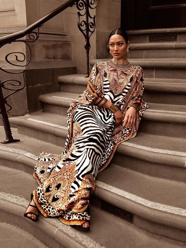 Transfronterizos Europa y América vintage bata de manga impresa leopardo suelta vestido de vacaciones de tamaño grande 1D88