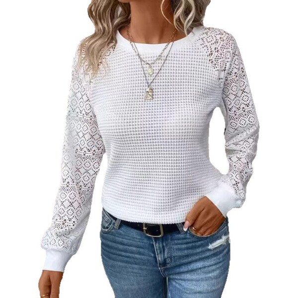 solid lace long-sleeve with a round collar