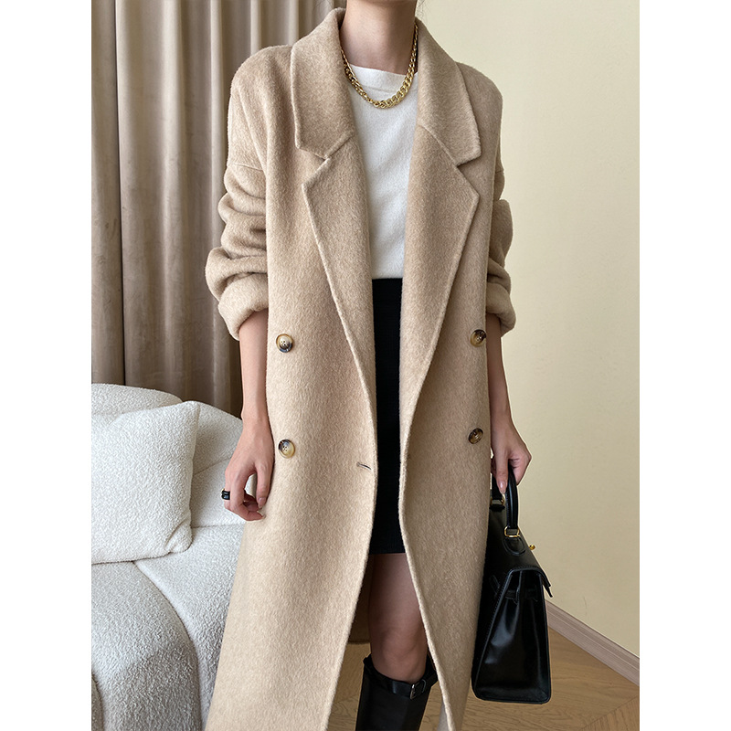 Abrigo de Lana de Doble Cara para Mujer SN3468 Largo con Solapa y Doble Pecho para Otoño e Invierno