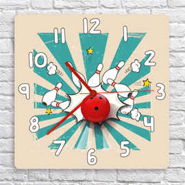 保龄球流行的墙壁艺术方形时钟 保龄球游戏游戏装饰挂钟墙钟跨境