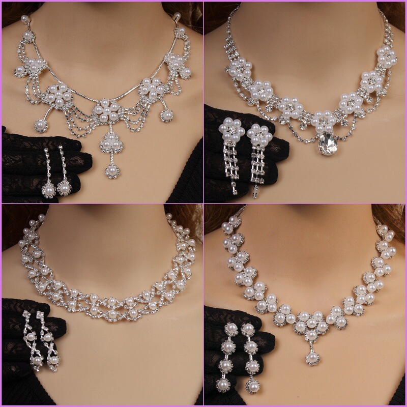 Fashion Bride Necklace Jewelry suit Cross Border Pearl Necklace Earrings Two-piece Set Women's Wedding Banquet Accessories