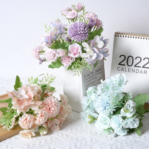 Simulated flower 7-head chrysanthemum, mixed flowers, hydrangea, dandelion, small bunch of flowers, home living room, hotel, wedding picnic decoration