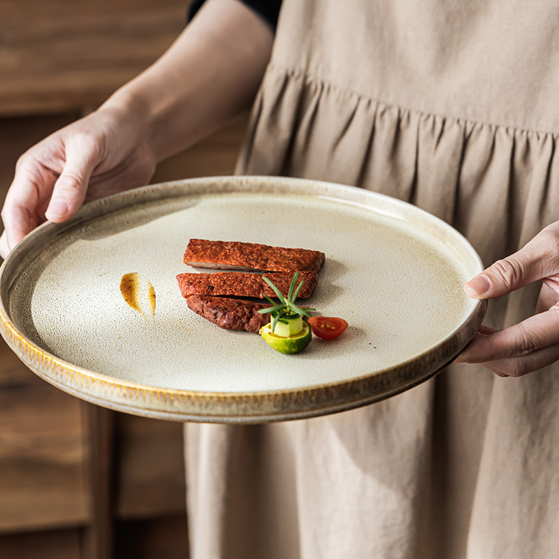 Platos de cerámica retro de estilo japonés, restaurante exquisito de alta calidad, bistec, plato de pasta, postre, plato de dim sum, vajilla para el hogar