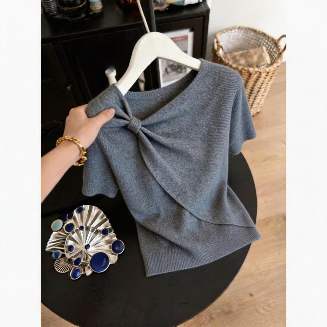 Women's Short Sleeve Twist Knitted Crop Top