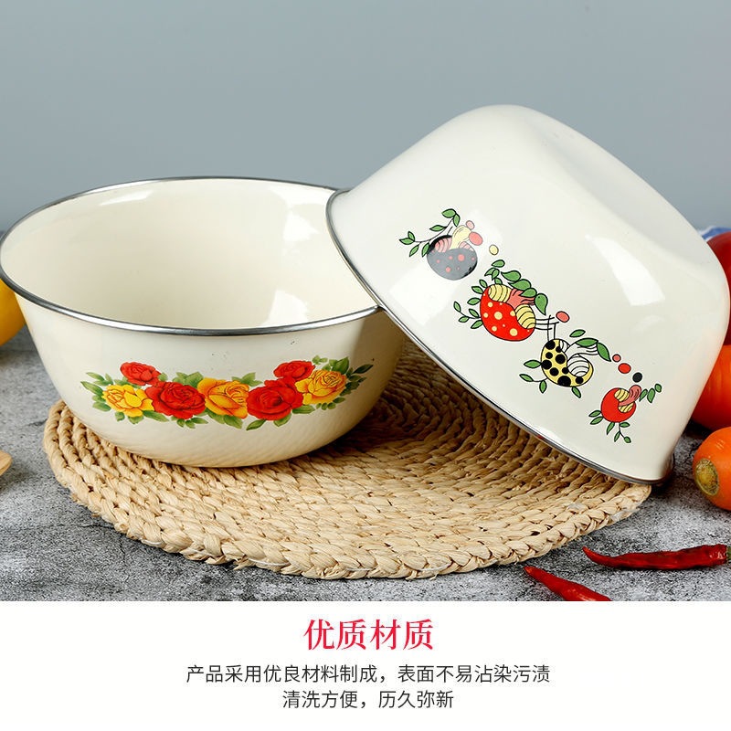 搪瓷泡面碗老式加厚带盖盆怀旧复古家用厨房面碗菜大号汤盆速溢柚