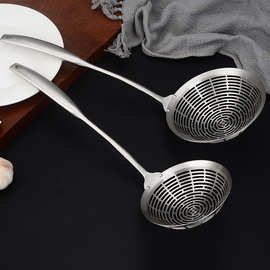 批发创意新款网孔家用不锈钢漏勺 餐厅饭馆加长柄火锅高汤网捞