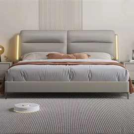 豪华主卧双人床家用新款轻奢软包床意式极简皮床多功能家居卧室床