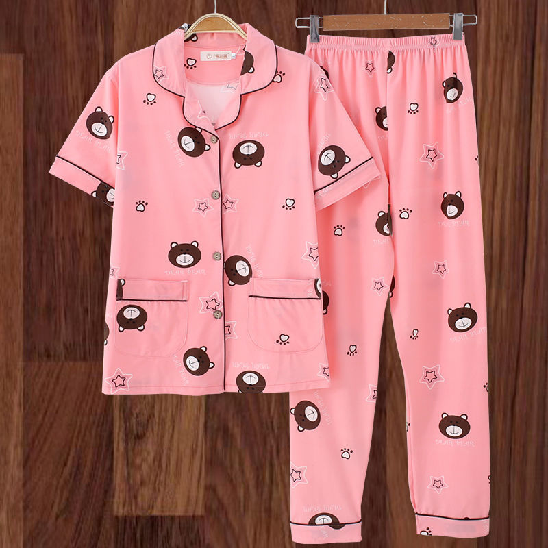 100% algodón más el tamaño de los pijamas de las mujeres Primavera, Otoño e Invierno manga larga suelta de mediana edad y joven confinamiento desgaste del hogar traje de verano