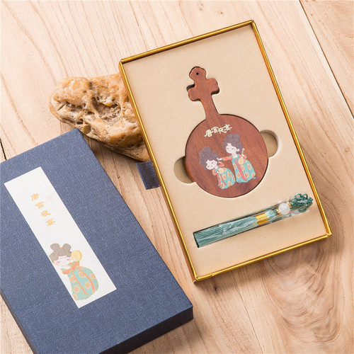 Chinese style wooden mirror comb high-end pull-out gift box wholesale national trend cultural and creative handheld makeup portable gift