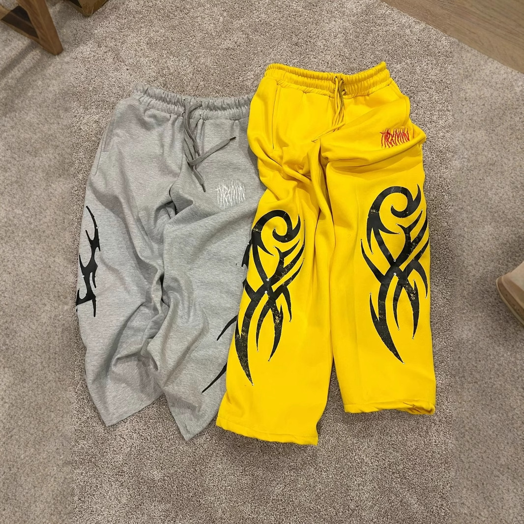 Pantalones deportivos de pierna ancha con cintura elástica para hombre, estilo europeo y americano, modernos, retro, hip-hop, rap, estampados urbanos, informales